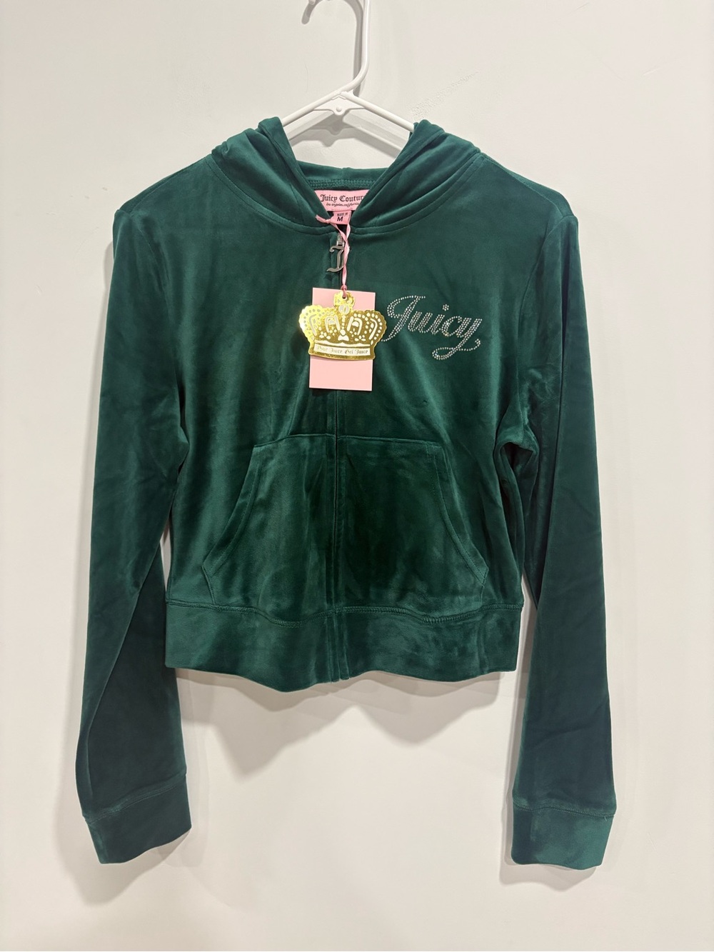 Juicy Couture Emerald Green Velour Hoodie‎ with Rhinestone Logo